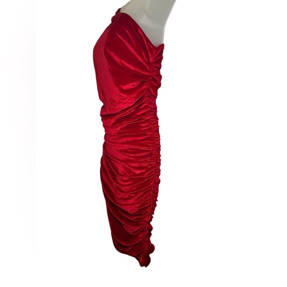 Miscreants Red Velvet One Shoulder Mini Dress w/ Gloves | Size US 6 UK 10 - Picture 4 of 9